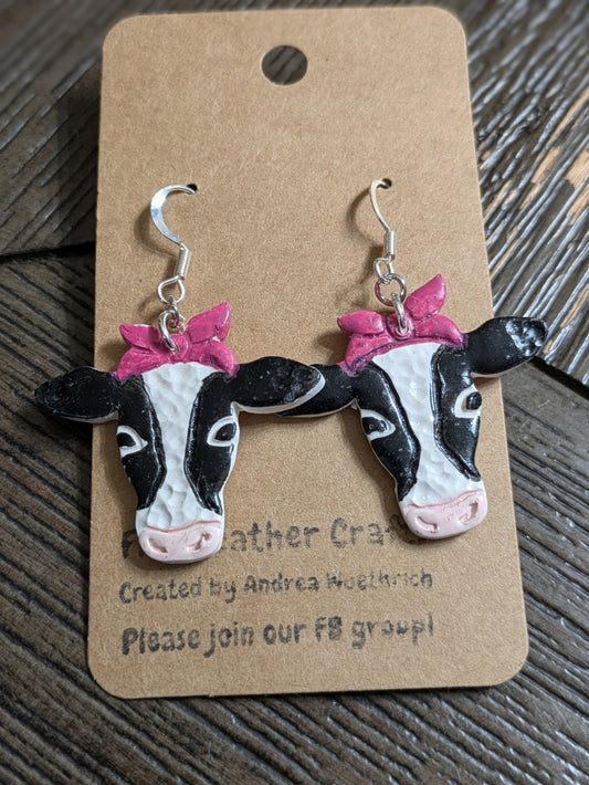 Pink Bow Cow Dangles