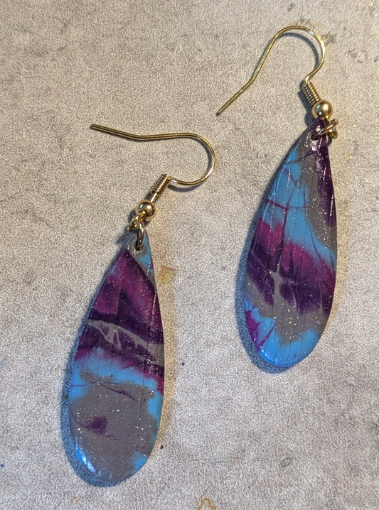 Purple Tie-Dye Teardrop Dangles