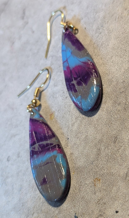 Purple Tie-Dye Teardrop Dangles
