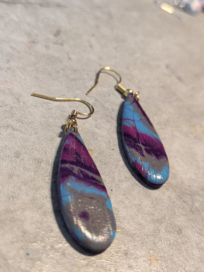 Purple Tie-Dye Teardrop Dangles
