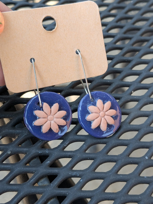 Small Navy Floral Dangles