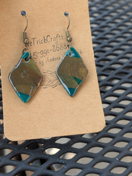 Green and Bronze Diamond Dangles
