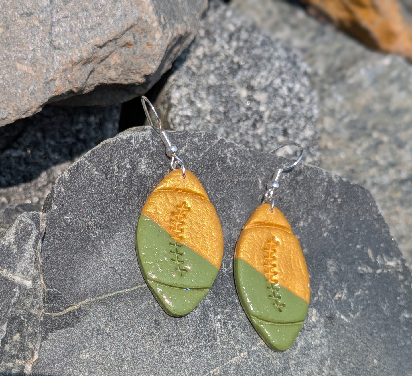 Gold and Green Football Dangles