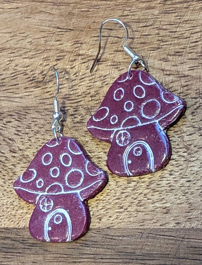 Maroon Mushroom House Dangles