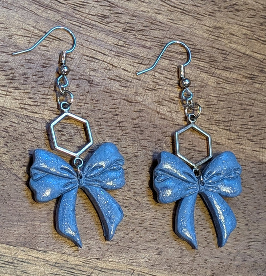 Shimmery Blue Bow Dangles