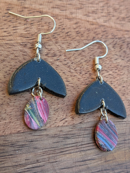 Black and Multicolor Double Dangles