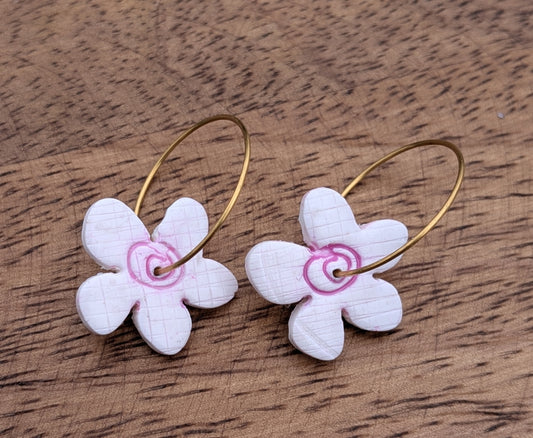 White Flower Hoop Dangles