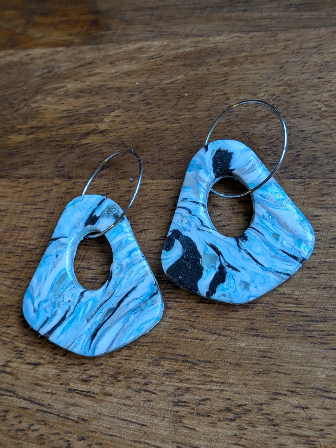 Blue and Black Marbled Hoop Dangles